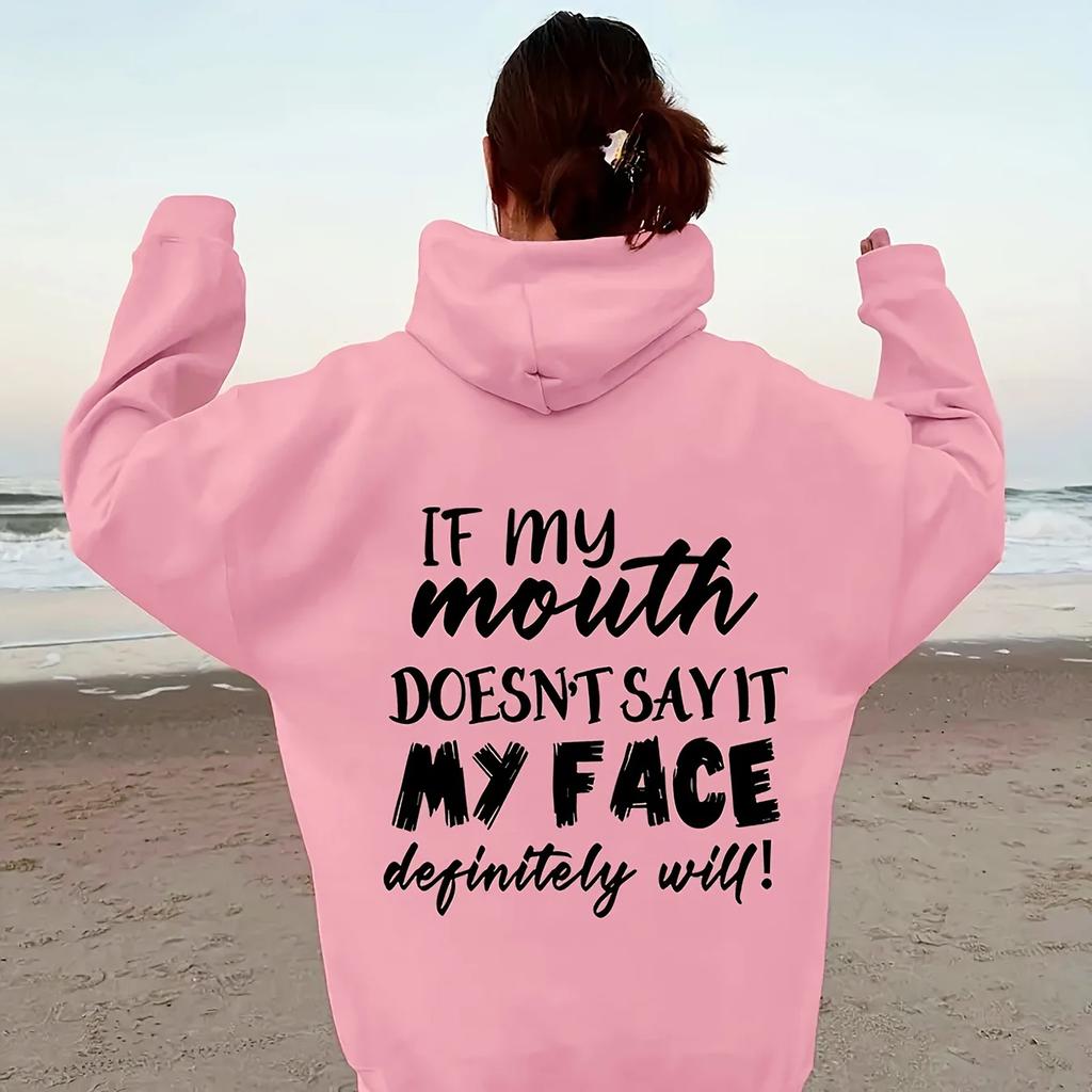 Women's autumn and winter fashionable casual loose hoodie with letter print warm round neck long sleeved pullover