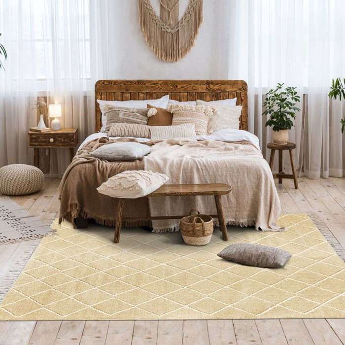 Cotton Rug with Cross Pattern In Thick Natural Wool 120x170