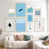Abstract Sea Beach Poster Print, Swimming Cat, Duck, Minimalist Wall Art, Canvas Painting, Pictures for Living Room Decor