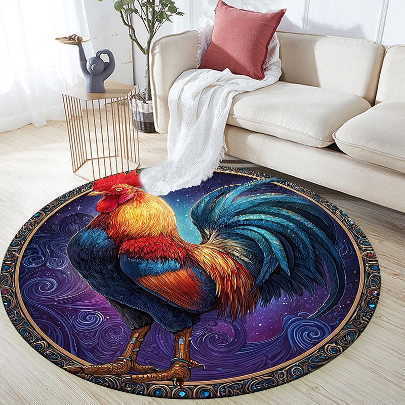 Rooster Pattern Round rug,Carpet Rug for Living Room Bedroom Playroom ,Non-slip Floor Mat,Holiday Gifts and Birthday Gifts.