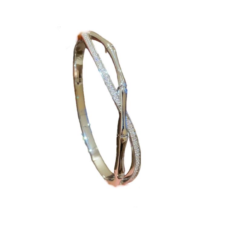 18K Gold Plated Zircon Bamboo Buckle Bangle - New Chinese Tide Exquisite Bracelet, High-End Niche Jewelry.