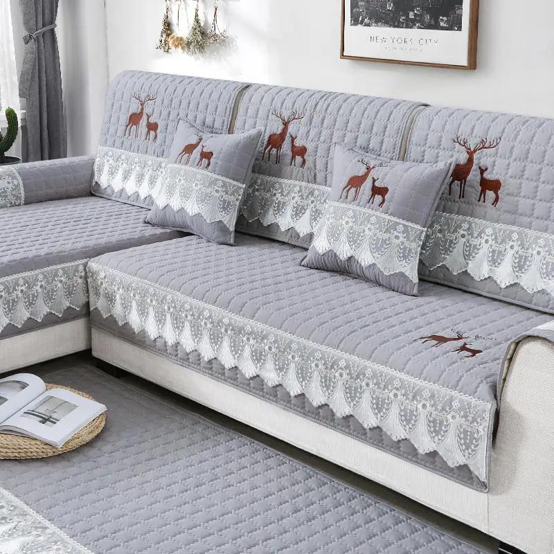 Solid Color Simple Fabric Sofa Cushion Home Decoration Anti Slip Sofa Pad 1/2/3/4/ Seater & L Shape Couch Pad Sofa Cover Towel