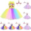 Unicorn Cosplay Girls Dress With Rainbow Pattern For Halloween Party
