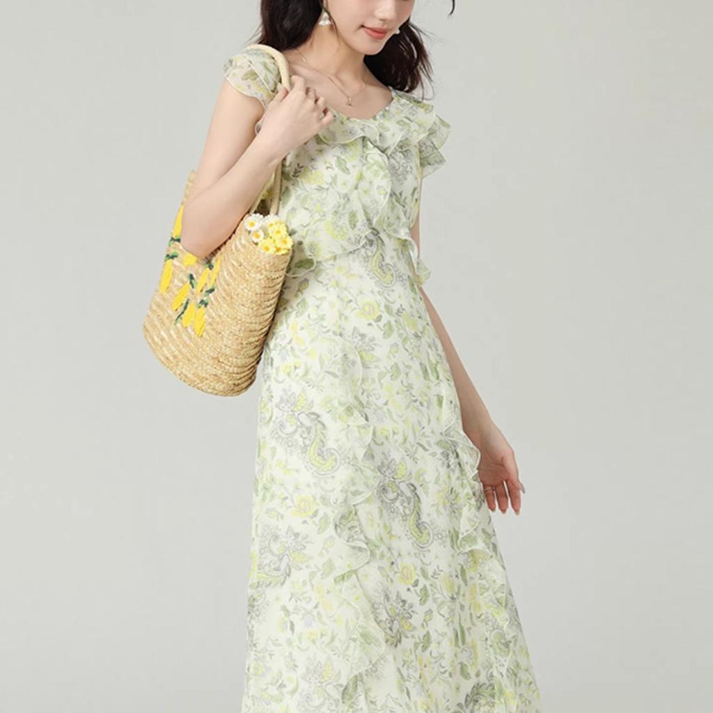 French Floral Dress Women's Summer Flower Dream-catching Lotus Leaf Edge Collar Long Dress 2026 Summer New Gentle Long Dress