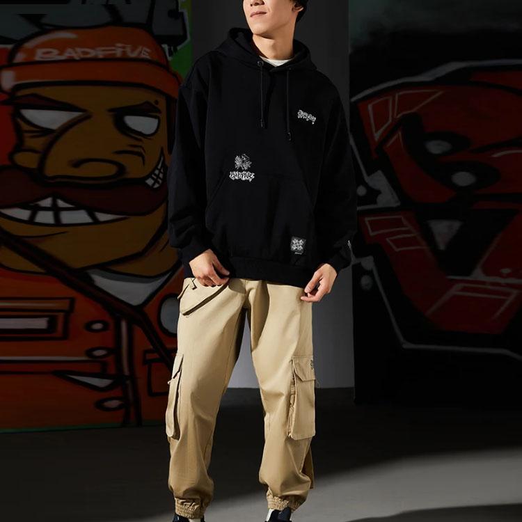 Li-Ning Embroidered Print Hooded Pullover Long Sleeve Sweatshirt Unisex Sweatshirt Black AWDRF91-1