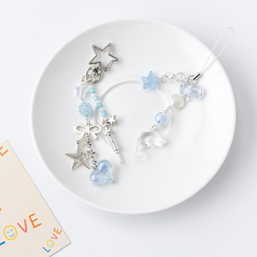 Changing Blue Dolphin Beaded Phone Charm & Cute Planner Sticker Holder