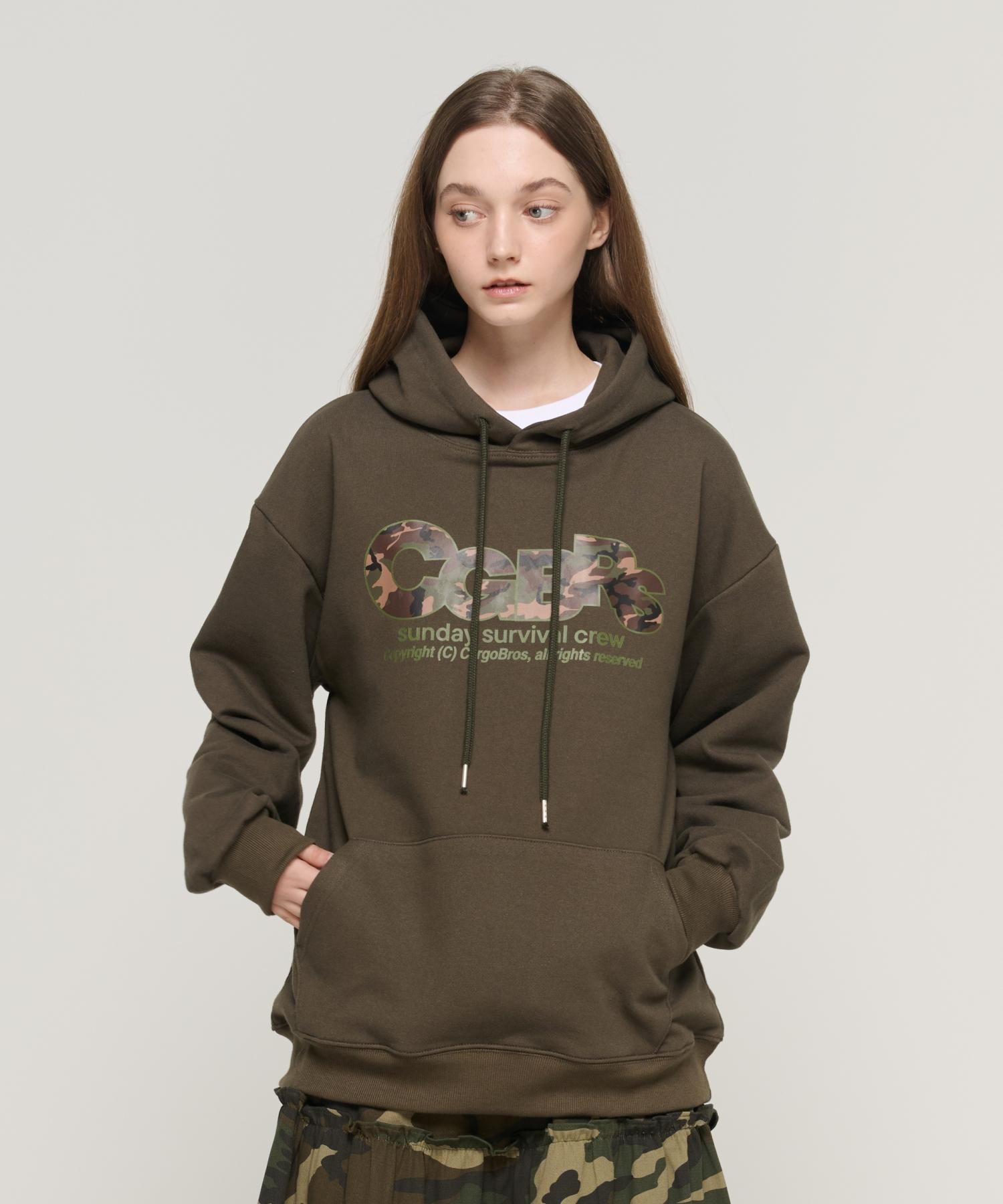 Cargo Bros For Woman Camo Pattern Logo Hoodie (Khaki) S