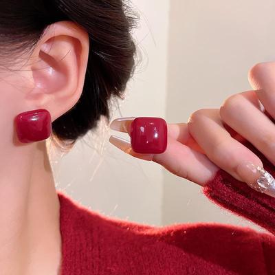 Ankola Red Geometric Earrings: High-End Autumn & Winter Style for Trendy Women - Chic & Versatile Celebrity Ear Jewelry