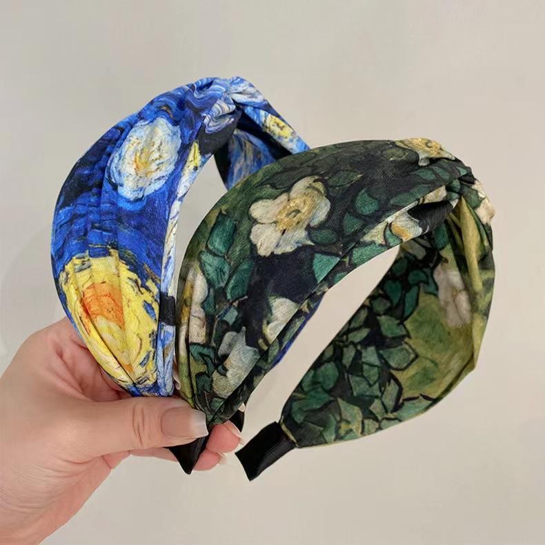 Summer New Vintage High-crown Cross Hairband, Fashionable Wide-edge Versatile Headband, Women's Printed Design