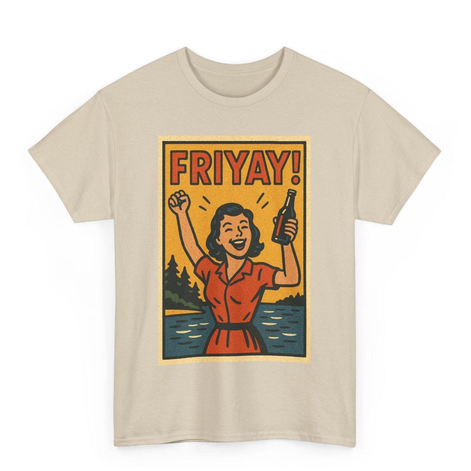 Friyay Retro Comic T-Shirt: Friday Fun Weekend Tee M