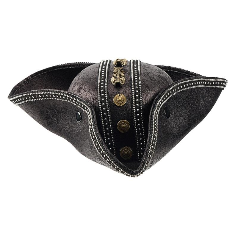 Brauner PU-Leder-Piratenhut für Damen und Herren Dreispitz-Piratenhut für LARP Cosplays Kostümzubehör