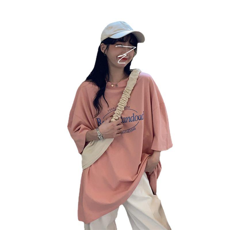 Sommer 2024 Koreanischer Retro Midilänge Locker Übergröße Trendiges Damen Kurzarm T-Shirt