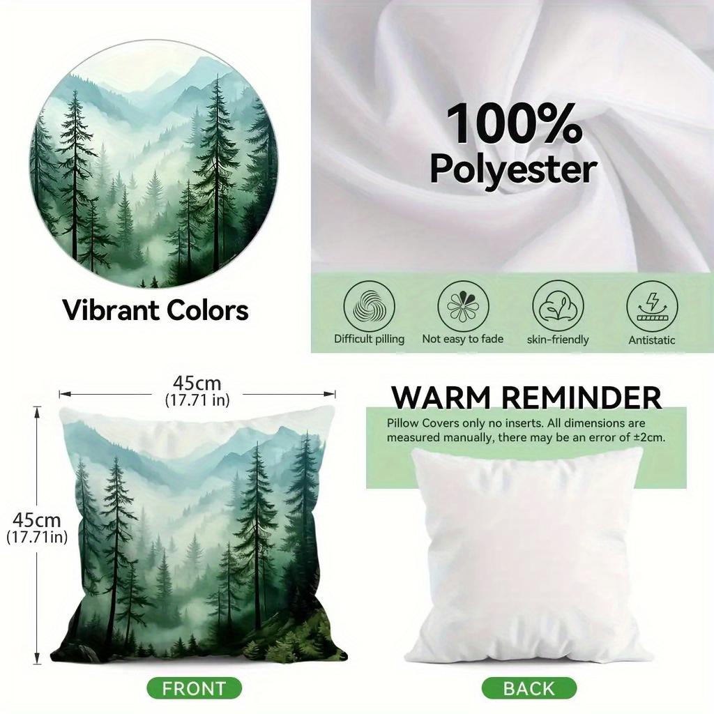 Watercolor misty pine forest pattern digital printing pillow cover Short plush Suitable rooms bedrooms sofas throw cushion cover