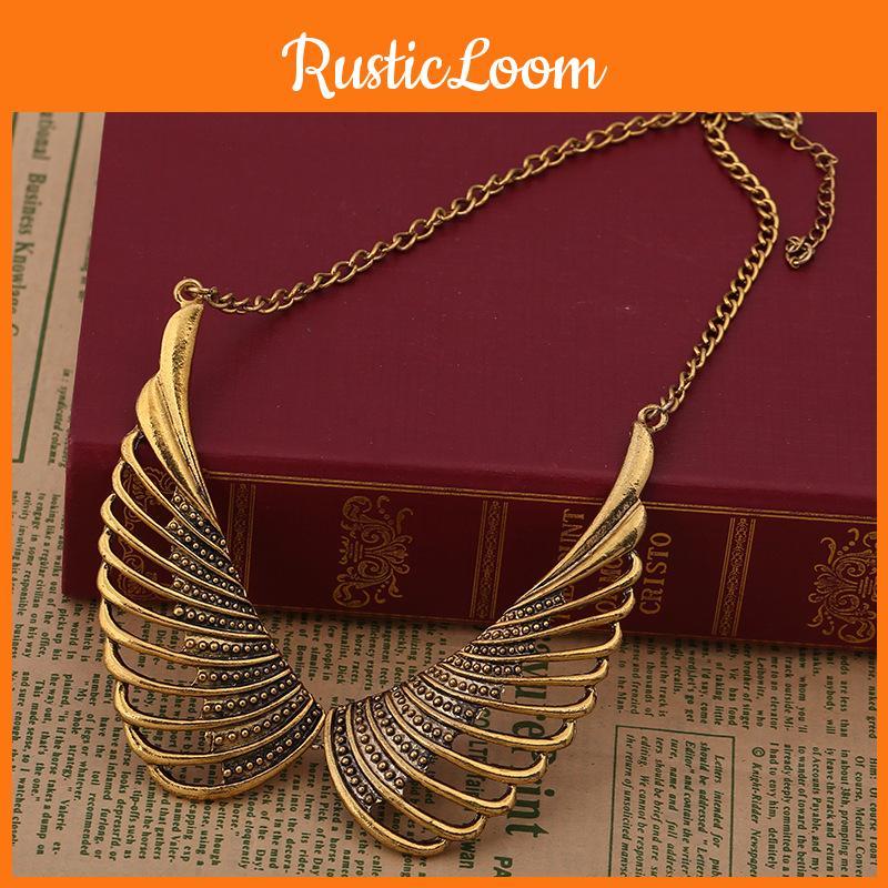 Fashionable Retro Angel Wing Pendant Women Metal Necklace For Travel