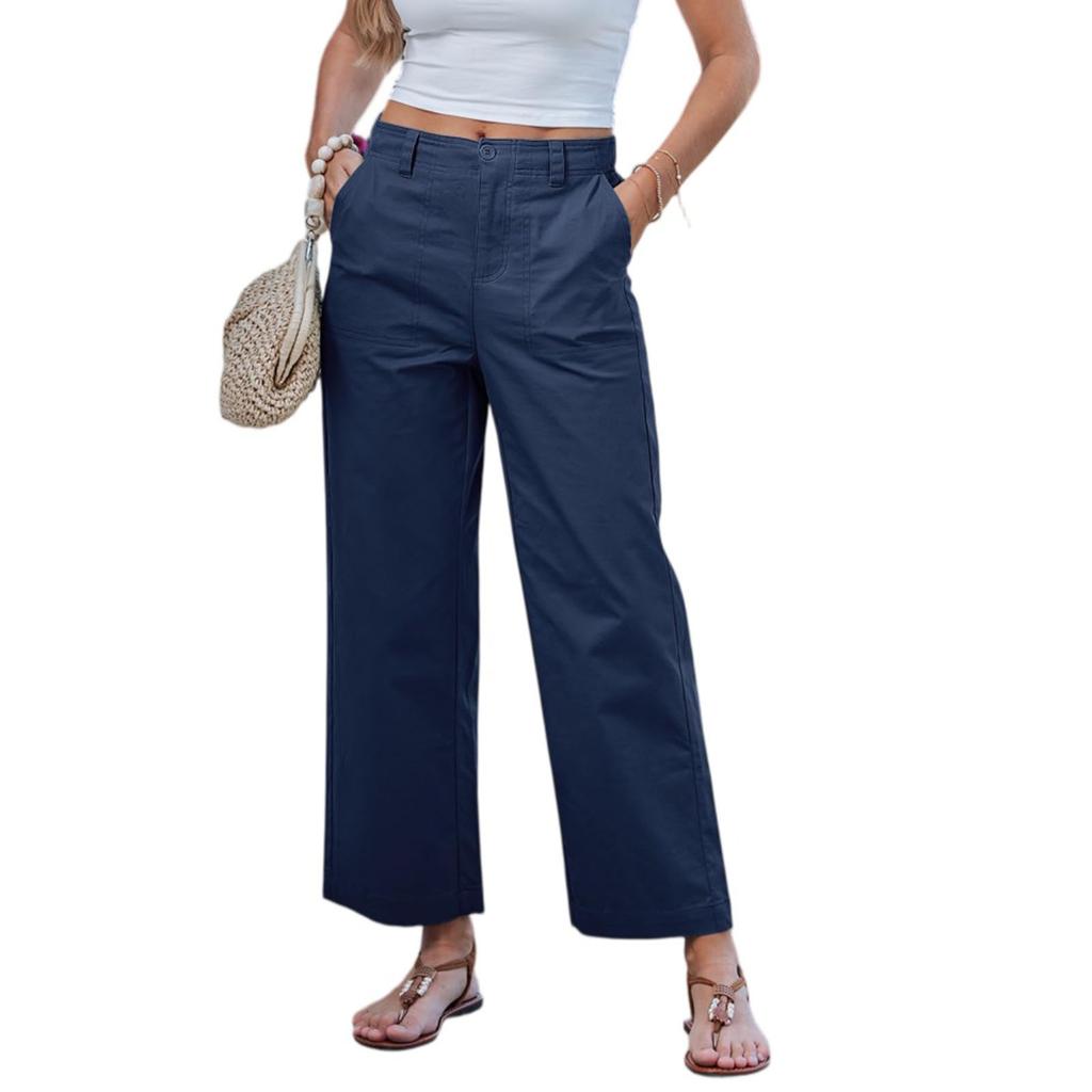 Women’s High Waist Wide Leg Trousers Relaxed Fit Casual Straight Pants with Belt Loops and Zip Fly Closure