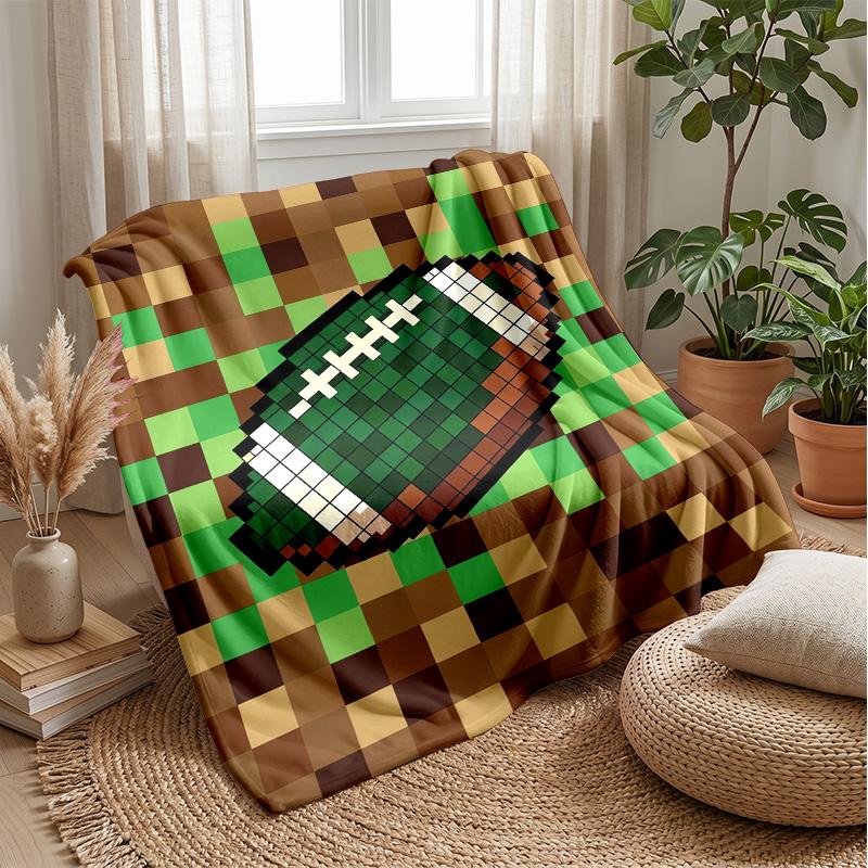 Pixel Football Running Theme Blanket Lightweight Warm Flannel Blanket Decorative Throw Blanket for Home Decoration