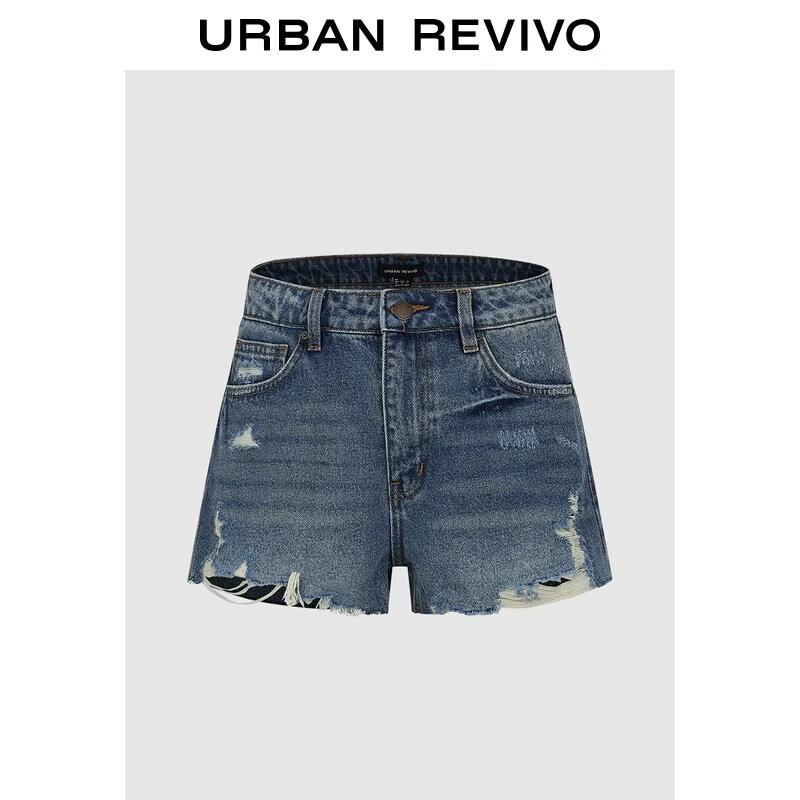 UR Women s High-Waisted Ripped Denim Shorts 27 синий