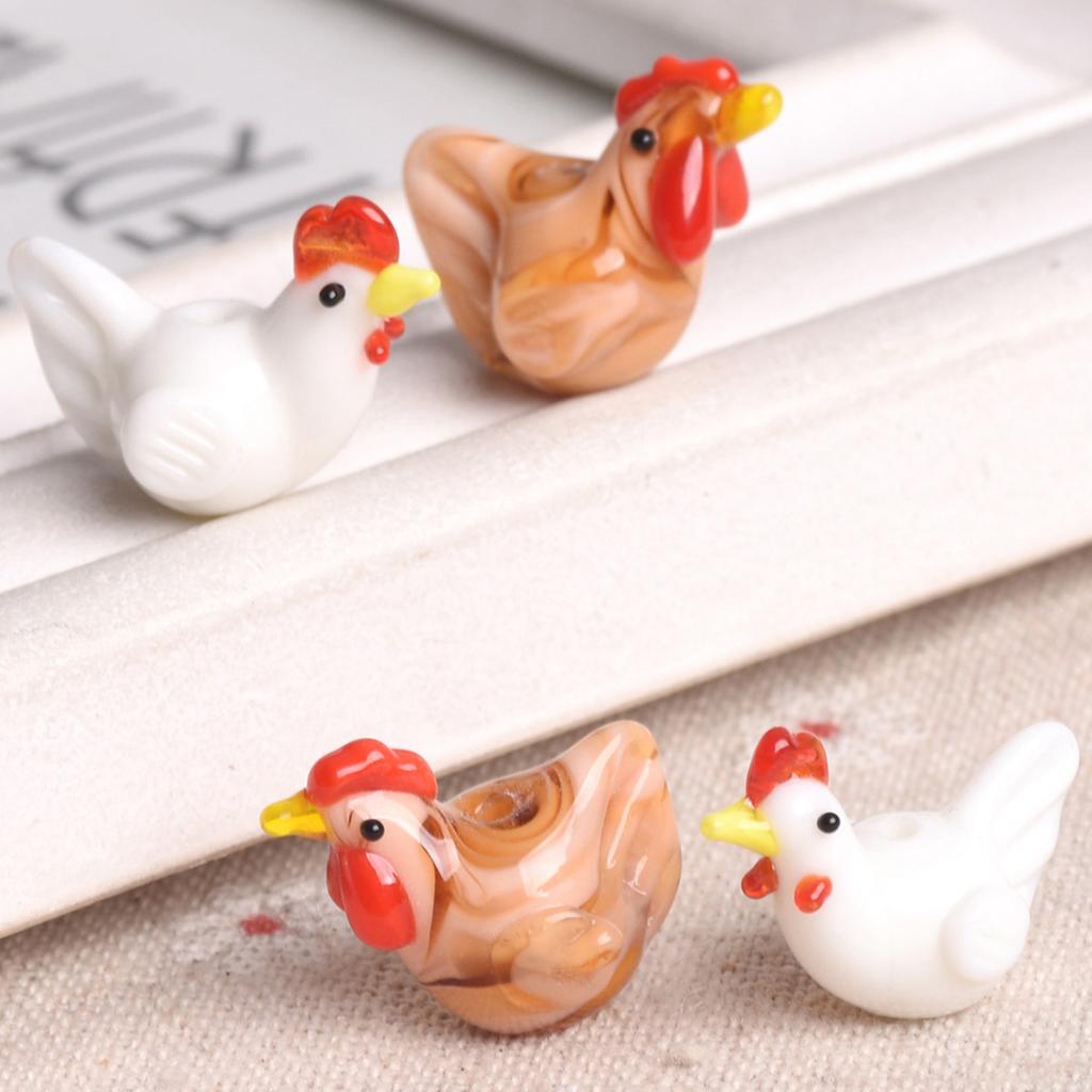 2pcs Cock Rooster Hen Shape Handmade Lampwork Glass Loose Beads For Jewelry Making Accessories DIY Crafts Findings