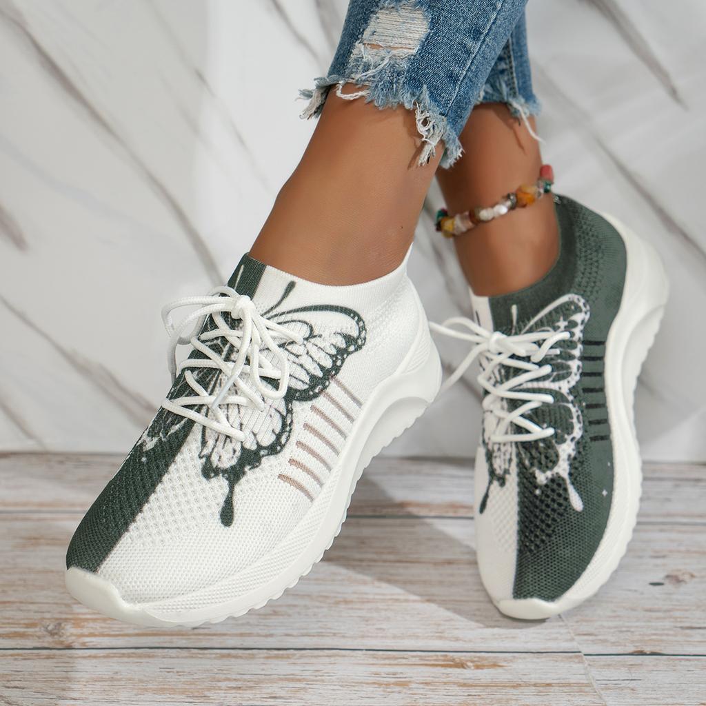 Butterfly Printed Breathable Sneakers for Women Lightweight Anti-Slip Woman's Sports Shoes  Fashion Lace-Up Tennis Shoes