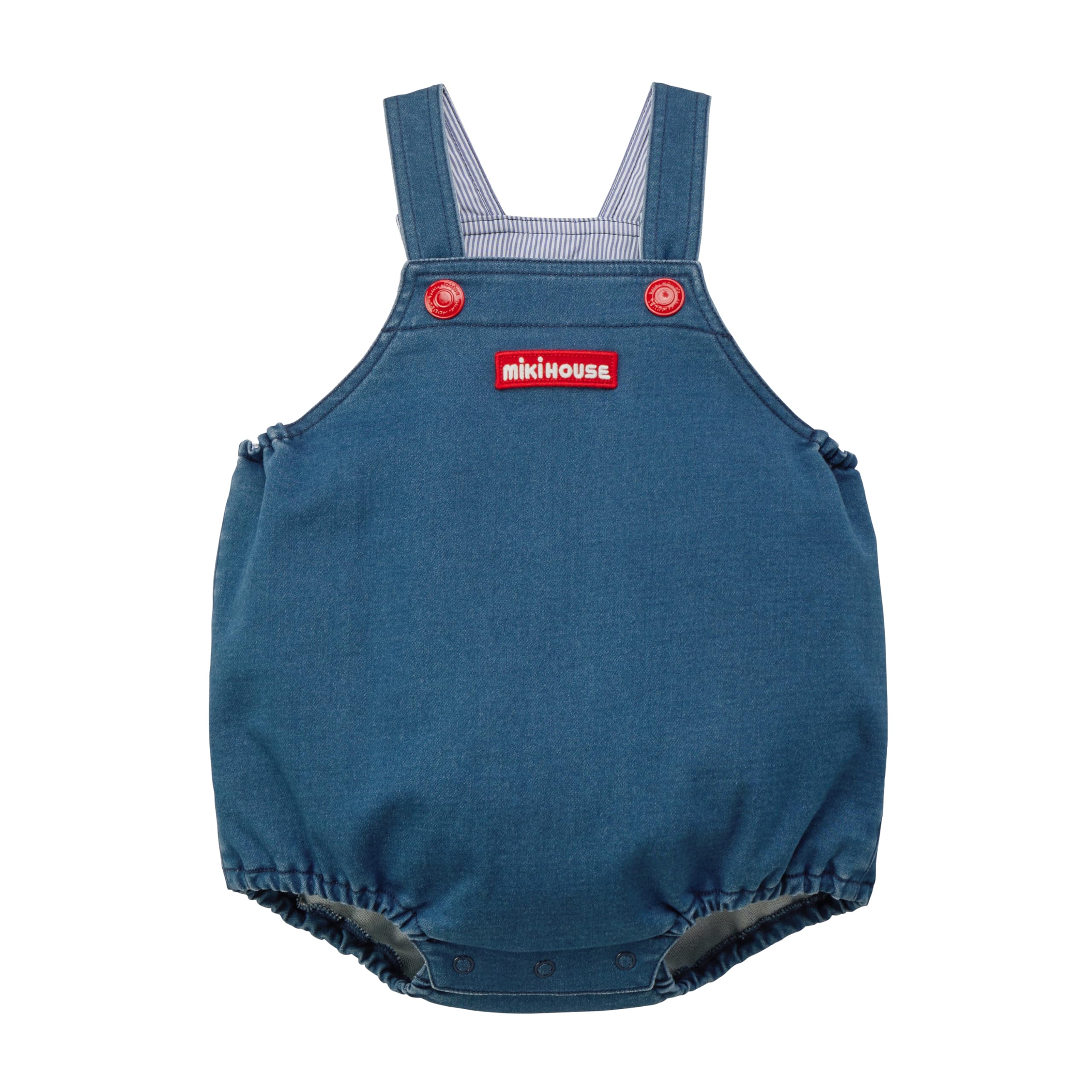 

MIKI HOUSE Stretch Knit Denim Romper with Solid for Boys and Baby One Size Fits All Indigo Web Exclusive Logo, Denim, Girls, Clothes, Overalls,