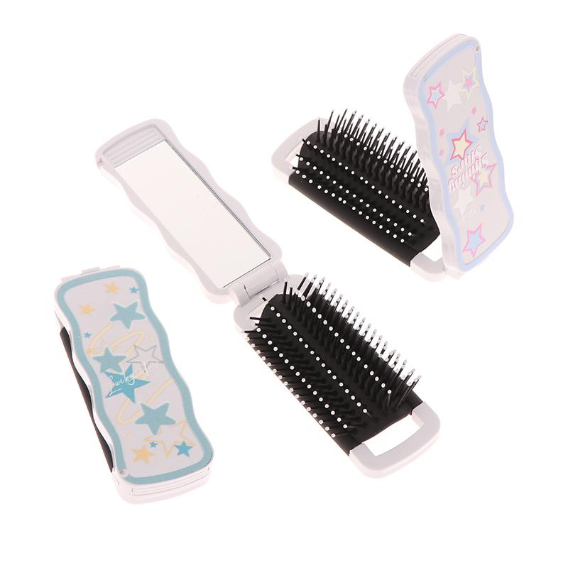 Mini-Haarbürste, faltbarer Massagekamm, Kopfmassage, antistatisch, tragbare Reise-Haarbürste, Mädchen-Haarkämme mit Spiegel