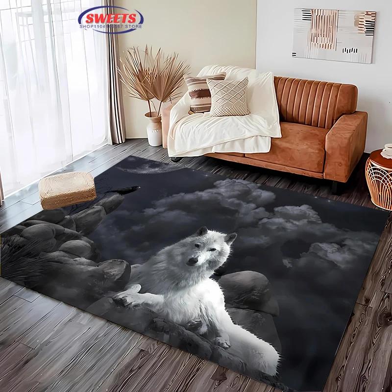 Wolf Art Non-Slip Soft Area Rug for Living Room Bedroom Sofa Doormat Home Office Decor Durable Floor Mat Gift