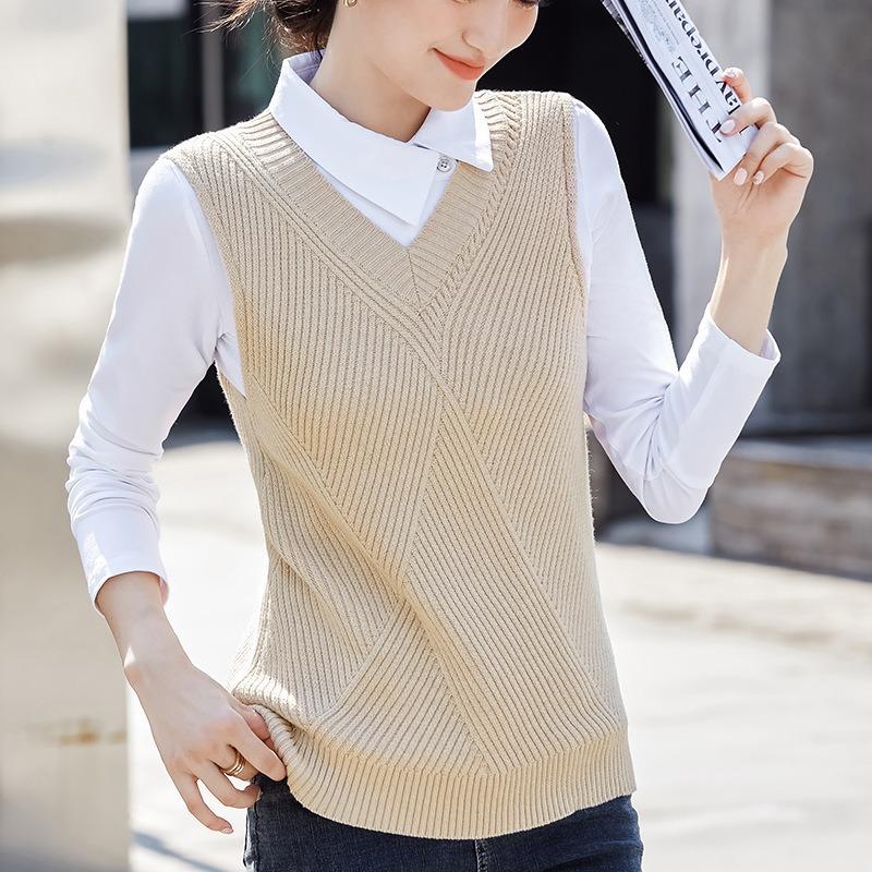 Women's Pure Cotton Knitted Sweater Vest Static-free Knitted Sweater Vest Korean Style Slim Fit Versatile Sleeveless Top