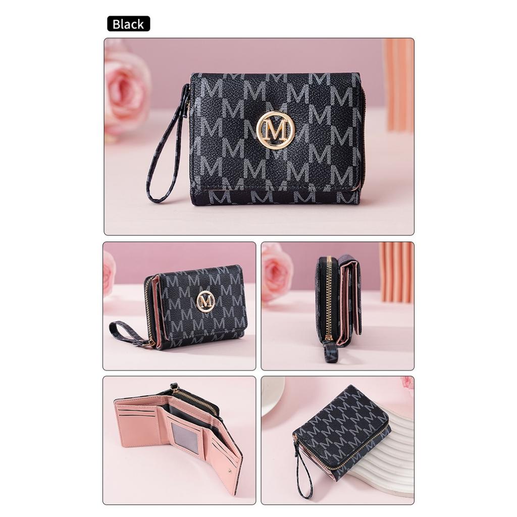 Women's Short Wallet with Three Fold Zipper and Small Wallet, Simple and Fashionable with Old Pattern Card Bag