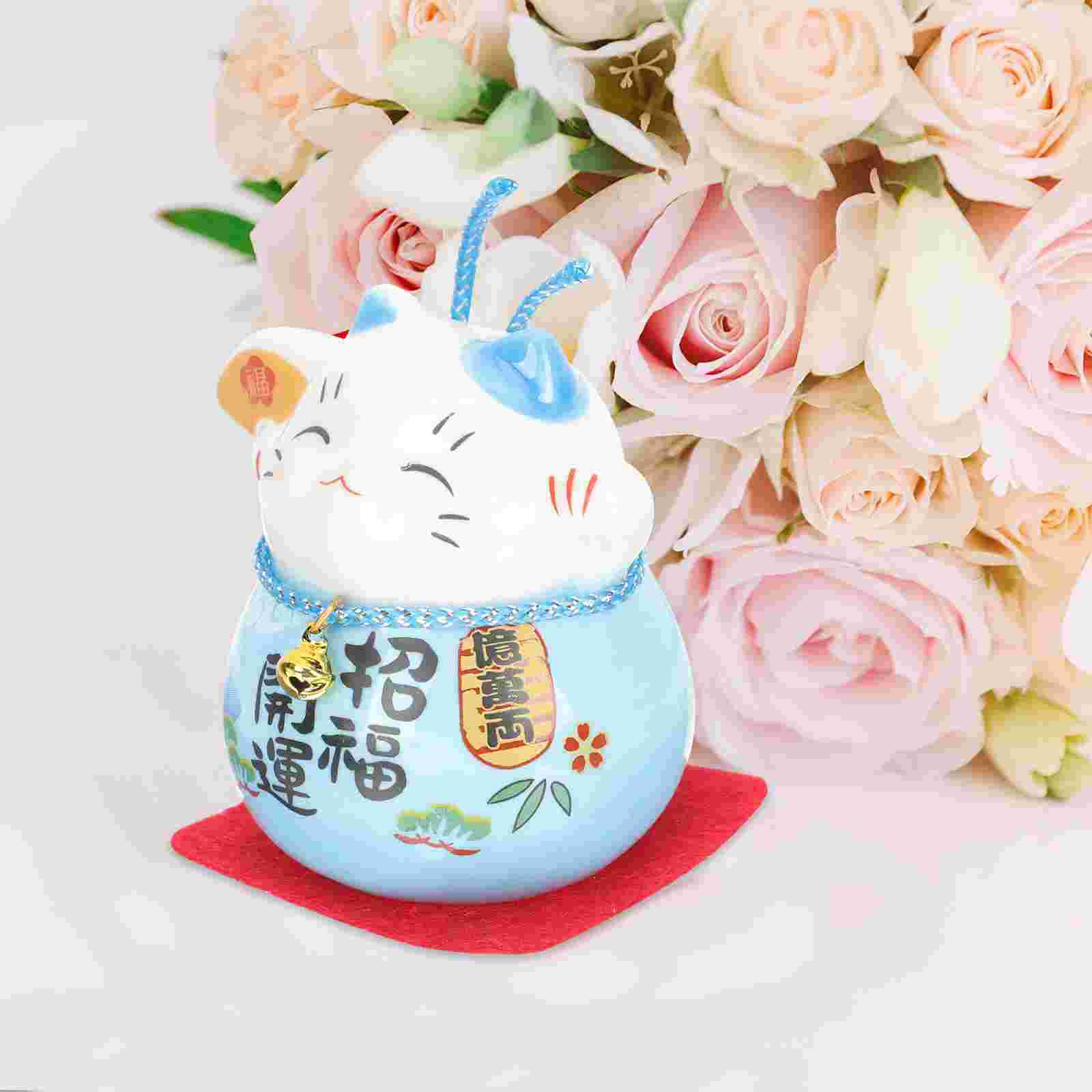 

Ceramic Craft Wealth Cat Statue Fortune Cat Shaped Decor Desktop Figurine Home Office Car Interior Decoration Exquisite синій