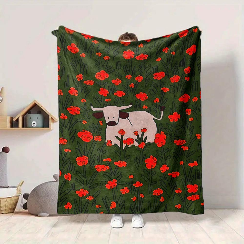 

1pc Cow Print, Floral Pattern Blanket Warm,Perfect for Camping And Travel, Making It a Great Gift for Any Season yy250904183 75x90cm