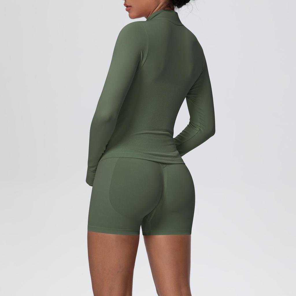 Women's European & American Sports Casual Three-Piece Set: Knitted Long Sleeve Zipper Jacket, Sports Vest, & Shorts Fitness Wear.