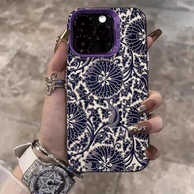 Retro Blue Pattern for Apple iPhone 14/15 Pro, 16 Pro Max, 17 Air - Trendy & High-end Design