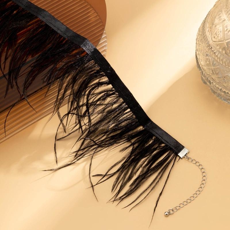 Unique Black Feather Choker Necklace Vintage Clavicle Chain Jewelry Fashion Gothic Neck Chains Party Accessories