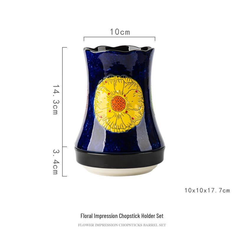 Abay Hand-painted Ceramic Chopstick Holder Set - Floral Impression