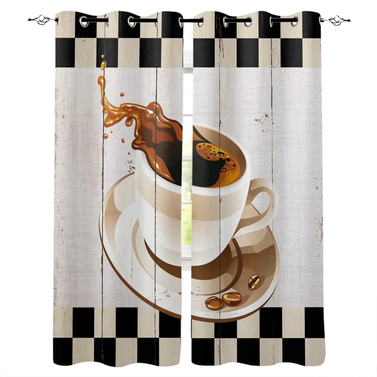 

3D 2 шт. кухонные шторы с принтом кружки кофе пиццы торта шторы для кухни кафе гостиной оконные шторы с люверсами сверху Freesh 2x50Wx50H(CM)&Grommet Top