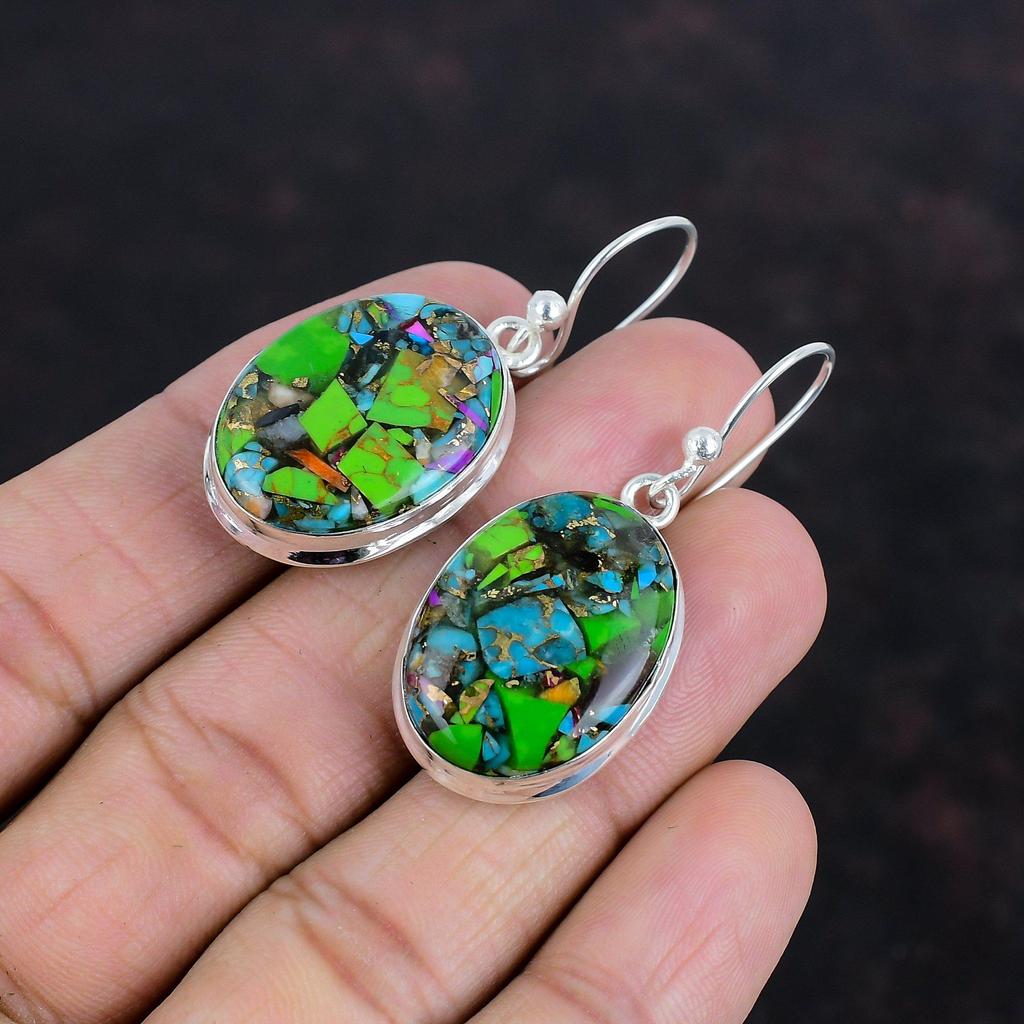 Fiesta Kingman Turquoise Earring Gemstone Jewelry Multi Copper Turquoise Earrings 925 Sterling Silver Earrings Handmade Earring Boho Jewelry