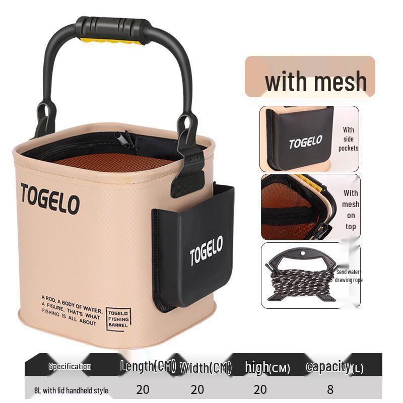 Portable Foldable Fishing Bucket with Lure Holder and Live Fish Protection
