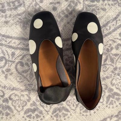 Rindsleder-Version~ Koreanische Version Nische Polka Dot Quadratische Spitze Flacher Boden Flacher Schaft Ballett-Schuhe Damen Frühling Vielseitig Einzelne Schuhe