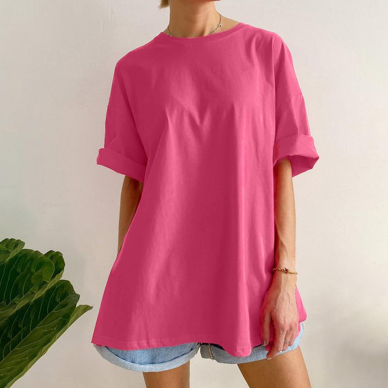 Sommer Lose Offene Baumwolle Kurzarm T-shirt Frauen Bequeme Rundhals Einfarbig T-shirt