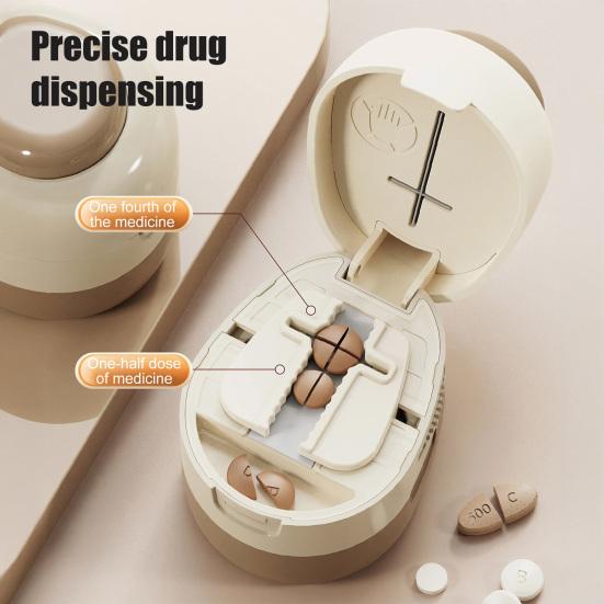 2-in-1 Pill Cutter Adjustable 1/2 1/4 Pill Splitter with Sharp Blade Storage Compartment Portable Safe Tablet Cutter for Tiny Small And Large Pills