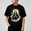 T-shirt Art Religieux Décontracté Vierge Marie sur les Nuages Colombe Imprimé Vintage Manches Courtes
