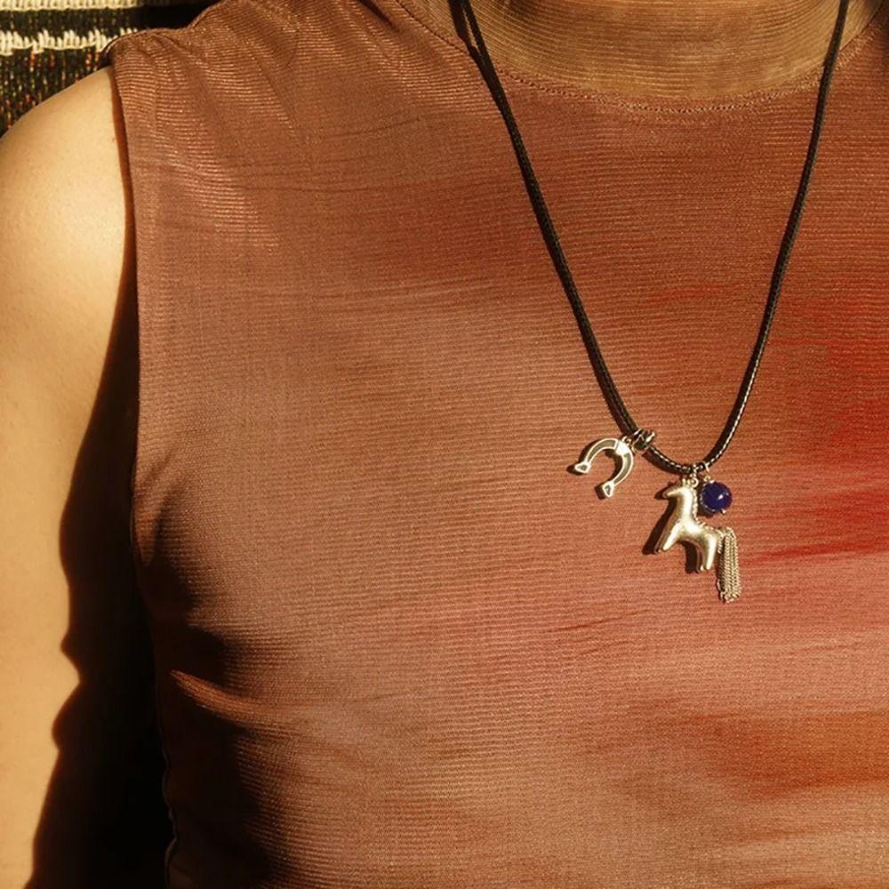 Pony-shaped Tassel Beads Necklaces Multi Tassel Cartoon Horse Necklaces  Female Accessories