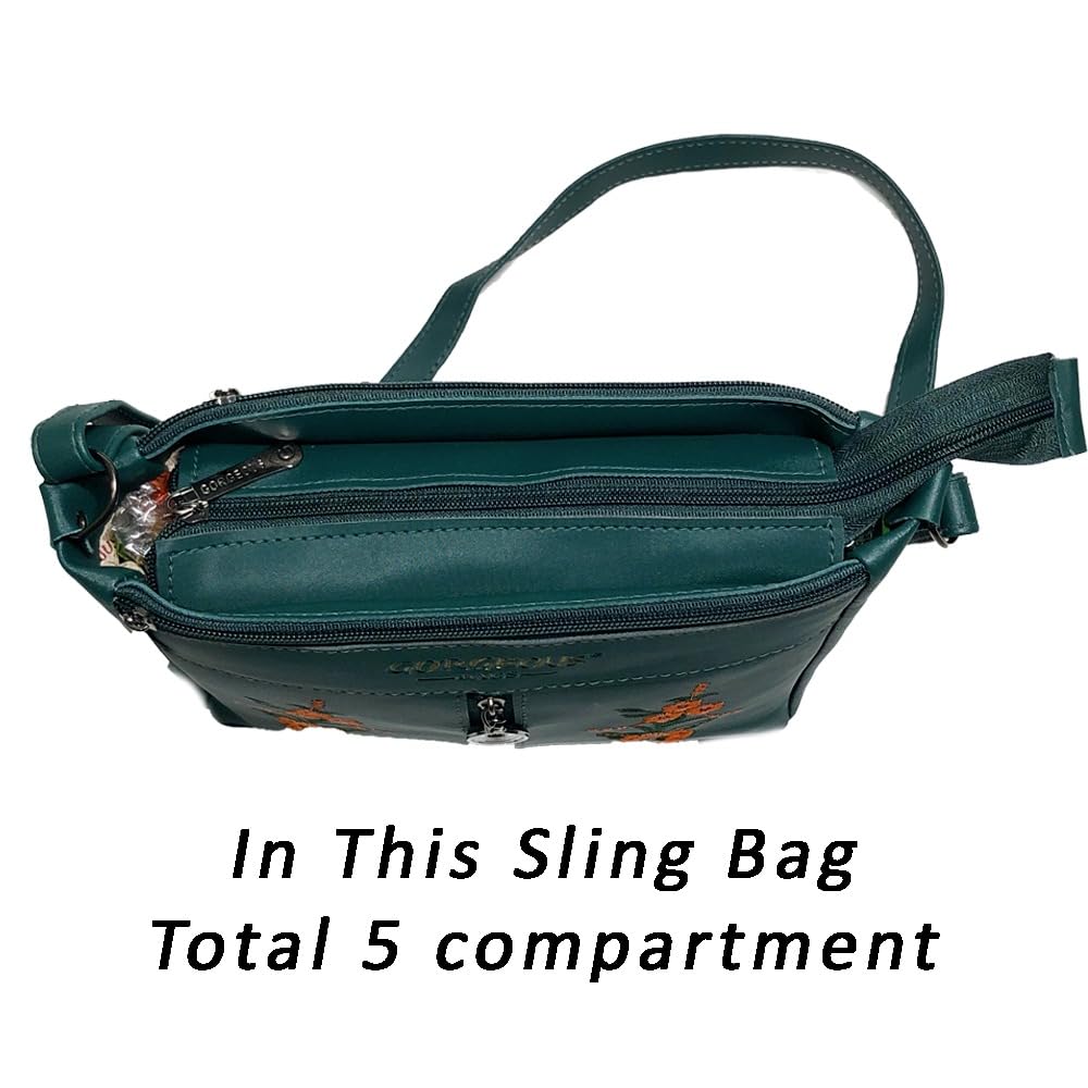 RSINC Cross Body Bag | Structured Shoulder Bag | Faux Leather Casual Flower Print Crossbody Daytrip Shoulder Women Sling Bag |  Z Green Green Bag