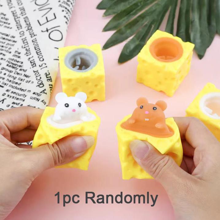 Zabawne Miękkie Zabawki Fidget Wyskakująca Myszka z Sera Kubek Ściskanie Zabawki Stresowe Niepokój Napięcie Sensoryczny Prezent Upominek na Przyjęcie Nagroda Klasowa dla Dzieci