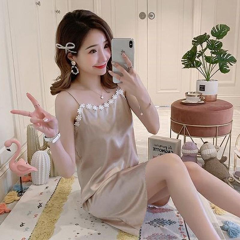 Summer Slim Nightdress Spring Summer Sweet Cute Girl Suspender Small Lace Sexy Imitation Silk Nightdress