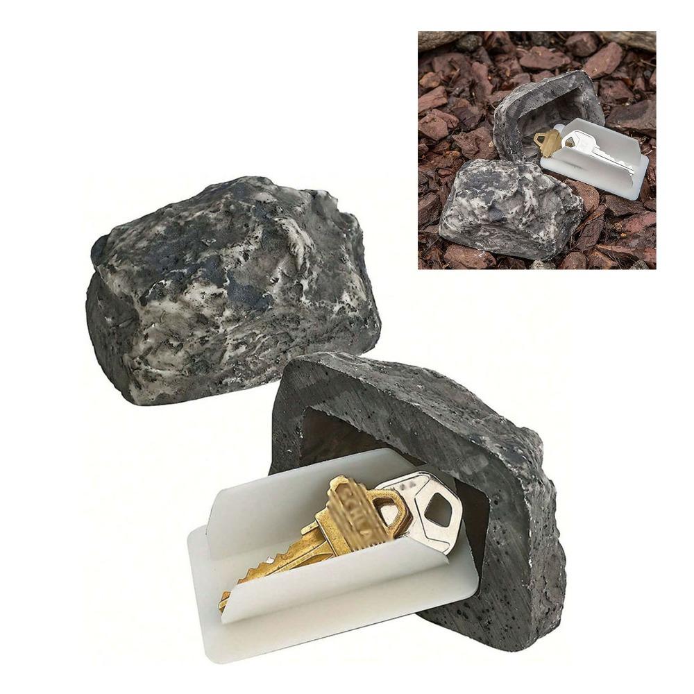 8.3 x 5.7 x 4.5cm Fake Stone Key Box Plastic Garden Stone Key Holder Outside Wall Mount