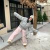 Women's Winter New Small Floral Collar Short Cotton-padded Jacket American Padded Cotton-padded Bread Coat.