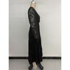New Women's Elegant V-Neck Waist Cinched Solid Color Lace Long Sleeve Dress Leisure