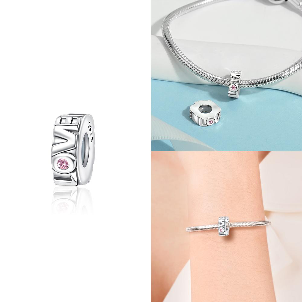 925 Silber Rosa Zirkon Liebesperlen Anhänger Passend für Armband Damen Schmuck DIY Geschenk Zarte Accessoires Jahrestag Geschenk