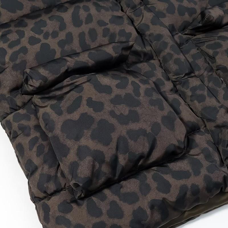 Womens Casual Loose Hooded Leopard Print Puffer Coat Winter Fashion Outerwear